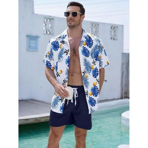 Ensemble de plage pour homme personnalisé, 2 pièces, chemise et short à imprimé hawaïen, bleu Monstera XL, polyester tissé respirant - Product Image 2