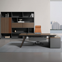 Bureau de direction moderne en forme de L, plateau épais de 60 mm, en bois de teck, mobilier de bureau de PDG avec armoire de rangement et serrure à code