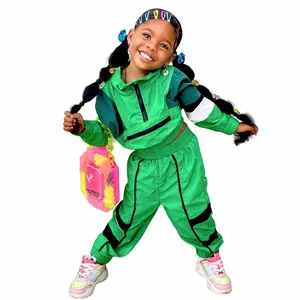 Kids Designer Clothes Sale Wholesale Kids Clothes Little Girl Oem Fashion Polyester 2pcs Color Block Set Kids Girl Outfits