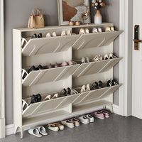 Armoire à chaussures ultra-mince à dessus rabattable Porte noire Meubles d'entrée de style américain pour entrée étroite Couloir Porte-chaussures extérieur