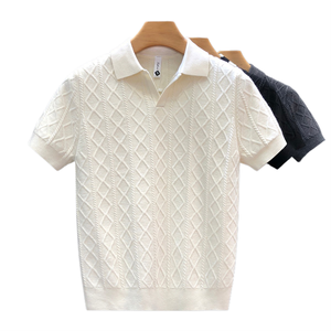 Nuova Collezione Estiva: Maglietta a Maniche Corte in Maglia per Uomo - <span class=keywords><strong>Polo</strong></span> Texturizzata con Colletto e Scollo a V, T-Shirt Business all'Ingrosso - Product Image 1