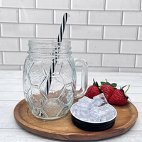 Mug en verre Mason de 600 ml avec poignée, motif hexagonal, tasse en verre pour bière, jus, thé glacé, boissons froides pour les fans de sport