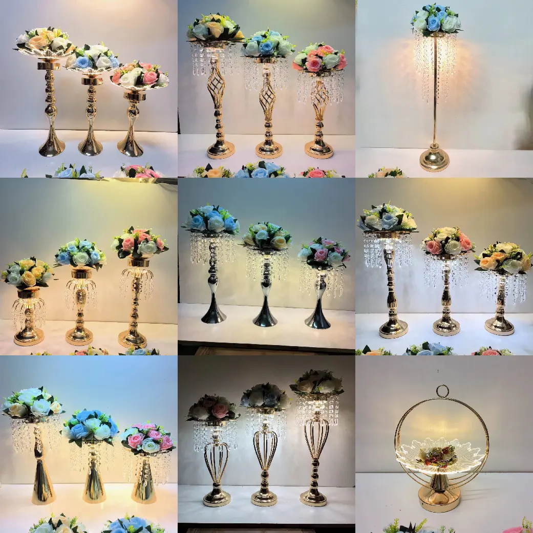 Otras decoraciones de centro de mesa de boda Pedestal de cristal 5 brazos Pilares de iluminación de flores Zócalos Soportes de exhibición Guía de carretera Plomo