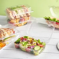 Boîtes d'emballage alimentaire jetables en plastique PP rectangulaires transparentes multi-usages - Boîte à salade de fruits, dessert, à emporter, boîte à lunch avec couvercle