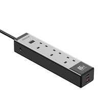 Multiprise de bureau universelle 65W à charge rapide multifonctionnelle 3 prises AC 2 ports USB-A + 1 port USB-C Normes US/UK/EU