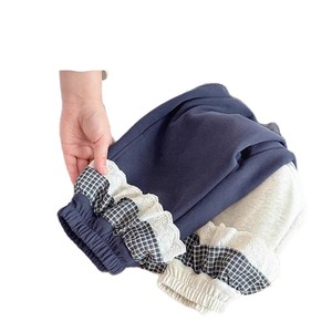 Baby Girls Fleece-<b>Lined</b> Sweatpants Solid Color Plaid Trim Jogger <b>Pants</b> Winter Thickened <b>Pants</b> With Butt Curtain - Product Image 4
