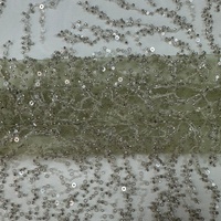 Tela de Encaje Bordada con Lentejuelas y Cuentas, Diseño Geométrico Abstracto 3D Elástico, 80GSM, para Vestidos de Novia de Lujo, 100% Poliéster