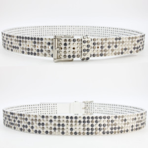 Cintura in pelle bianca borchiata con chiusura a rullo con borchie opache lucide scure Rock Street 7 fori cintura Punk - Product Image 4