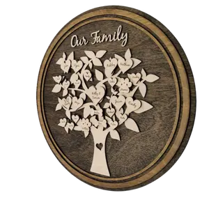 Hadiah Seni Dinding Kayu Pohon Keluarga Personalisasi 5 Tahun/Ulang Tahun dengan Ukiran Kustom untuk Ayah dan Ibu