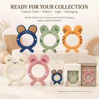 Anneau de dentition pour bébé en silicone, motif animal mignon, facile à saisir, oreilles texturées, pieds autoportants, qualité alimentaire, conception sans couture, vente en gros OEM