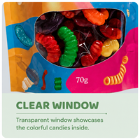 Nouveaux sacs personnalisés pour bonbons, sachets refermables de qualité alimentaire, pochettes en aluminium Mylar avec fenêtre