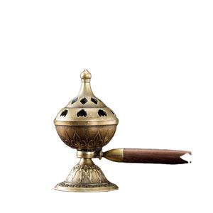 Brûleur d'encens rotatif en métal sculpté et gravé, poignée moderne, porte-encens réutilisable, diffuseur de parfum avec récupérateur de cendres pour aromathérapie - Product Image 4