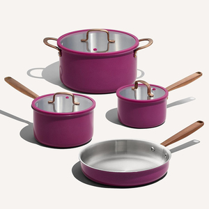 Olla de Cocina de Alta Calidad Sin Recubrimiento con Tapas de Vidrio y Silicona - Juego de Utensilios de Cocina de Acero Inoxidable Triple - Product Image 1