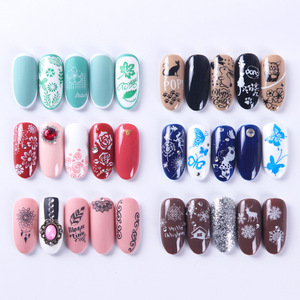 <span class=keywords><strong>Modèle</strong></span> de transfert d'art d'<span class=keywords><strong>ongles</strong></span> transfrontalier en acier inoxydable, style rétro européen et américain, à motifs floraux, papillons et pétales - Product Image 3