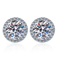 Vente en gros de clous d'oreilles en argent S925 pour hommes et femmes, clous d'oreilles ronds en moissanite à quatre griffes, bijoux de mariage pour femmes