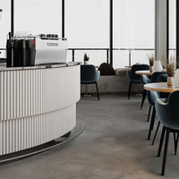 Comptoir de bar à café en bois de style minimaliste moderne avec dessus circulaire et éclairage intégré