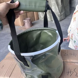 <b>Folding</b> Water <b>Bucket</b> 10L Portable PVC Military Green Transparent For Camping Fishing Travel Outdoor Use - Product Image 2