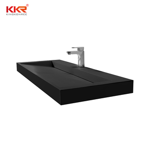 Negro sólido superficie colgado en la pared de la cuenca de forma cuenca forma baño lavabos - Product Image 1