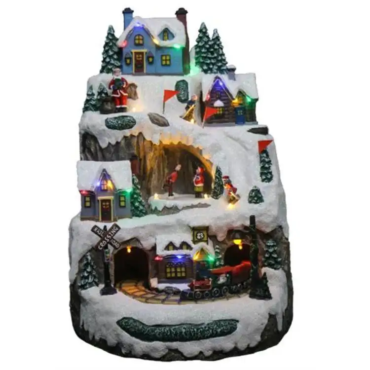Good deal wholesale new design Xmas resin house indoor decoration village and moving train