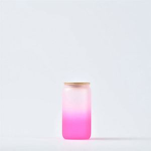 Gobelet en verre dépoli de 16 oz pour sublimation DIY, couleur dégradée, avec couvercle en bambou, pour bière et eau - Product Image 2