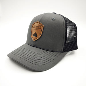 Premium Quality Custom Sewn on Leather Patch Embroidery Trucker Hat 6 Panel Richardson 112 Mesh Back Trucker Hat Caps - Product Image 6