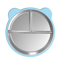 Assiette divisée en acier inoxydable Assiettes pour enfants Plateau 3 sections Dîner Forme d'ours Plateau de service compact Assiette de contrôle des portions alimentaires