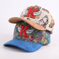 Casquette de baseball à 5 panneaux avec imprimé floral personnalisé, bord incurvé, coton bicolore, broderie 3D, motif à carreaux de haute qualité