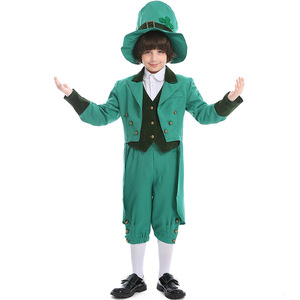 Costume da leprecauno <span class=keywords><strong>verde</strong></span> per bambino, costume irlandese per la festa di San Patrizio con mantello e pantaloni per bambini - Product Image 2