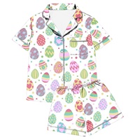 Ensemble de pyjama à manches courtes respirant pour femmes adultes, imprimé graphique lapin de Pâques et œufs, pour la vie quotidienne estivale, vêtements de nuit confortables