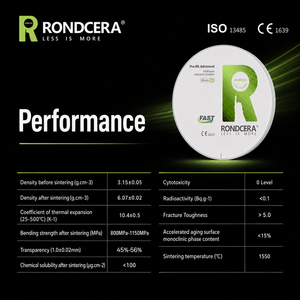 Disco in Zirconia Avanzato ad Alta Resistenza Rondcera per Sinterizzazione Rapida in 6,5 Ore, Corone a Contorno Completo, Massima Stabilità, Blocco in Zirconia - Product Image 4