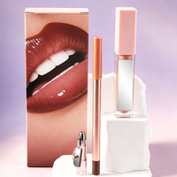 Kit de gloss et crayon à lèvres végétaliens en gros, tube miroir, taille-crayon, huile de tournesol, vitamine E, hydratant, longue tenue, végétalien