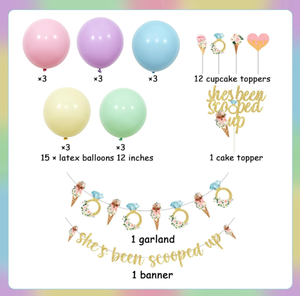 Décorations pour fête de mariage sur le thème de la crème glacée : bannières, guirlande florale, décorations pour cupcakes, décorations pour gâteaux, ballons en macaron à l'hélium - Product Image 6
