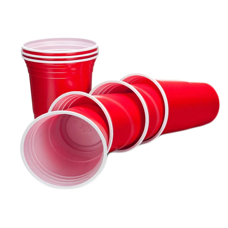 Vasos de plástico reutilizables con logotipo de marca personalizada, Juego de vasos de PP desechables, personalizado, Beerpong, vasos de fiesta de cerveza, color rojo, 16 Oz, venta al por mayor