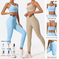 Set Yoga 2 Potong Wanita Tahan Air Tanpa Jahitan Legging Pinggang Tinggi & Sport Bra dengan Pinggang Elastis untuk Gym Pilates Pemakaian Sehari-hari