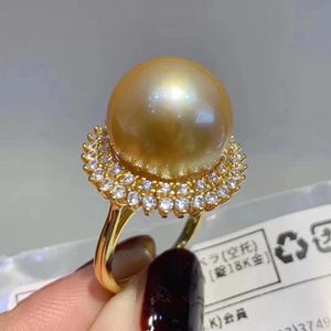 Bague en argent sterling 925 de haute qualité, perle naturelle dorée couleur reine, 12-13 mm, ronde, fabrication de précision 9K, rabat - Product Image 2