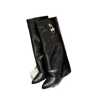 Bottes à talon compensé courtes/longues pour femmes, bottes de requin avec fermeture à boucle - Product Image 1