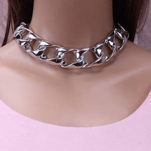 European American Fashion <b>Chunky</b> Chain Choker Gold <b>Silver</b> Zinc Alloy Party <b>Necklace</b> Geometric Design CCB Short Neckwear - Product Image 3