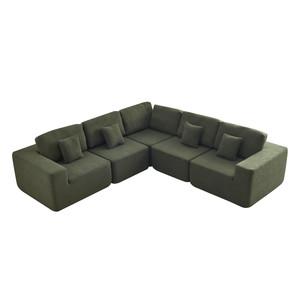 Canapé modulaire en tissu en forme de L moderne pour appartement, avec accoudoirs carrés et dossier lâche, garni d'éponge - Product Image 6