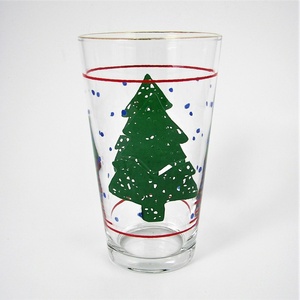 Albero di natale natale bicchiere bicchiere bicchiere oro bordo striscia rossa neve blu - Product Image 1