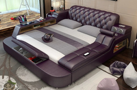 Lit king size en cuir avec fonction massage électrique intelligente