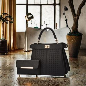 2025 New Contrasting Color Handbag for Women Large Capacity Two Piece Set With <b>Wallet</b> Simple Textured PU Leather Handbag - Product Image 3