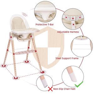 Chaise haute multifonctionnelle réglable pour bébé, style moderne, en bois, pour l'alimentation et l'allaitement, avec double plateau en plastique de qualité alimentaire - Product Image 5