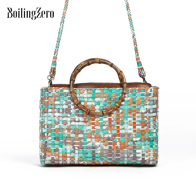 Woven Leather Handbag Colorful Handcrafted OEM Knitting Crossbody Bags fashion tote bags factory