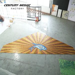 Peinture murale artistique en verre doré Centurymosaic, motif religieux personnalisé fait main de poisson de Jésus, carrelage mural / médaillon en marbre - Product Image 4