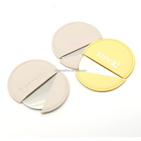 Miroir compact rond en cuir argenté vintage miniature de haute qualité avec logo personnalisé en relief