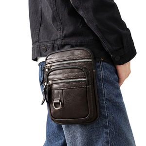 Sistema de cierre seguro y fácil de instalar con gancho de seguridad, bolso de cintura de cuero para hombre - Product Image 1