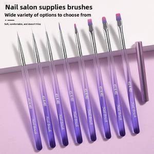 Ensemble de pinceaux à ongles en gel UV avec manche en acrylique violet dégradé japonais, nylon doux pour le mélange et la manucure - Product Image 2