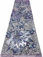 Tissu en dentelle brodée de sequins floraux A.Y.Disc, 100% polyester, écologique, 5 yards, pour robes de mariée, sacs de soirée, chaussures