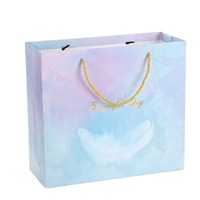 Shaher Luxus Geschenktüte mit Pastell-Farbverlauf, Goldener Kordelzuggriff, Individuelles Himmelsmuster, Kartonverpackung für Boutique-Kleidung