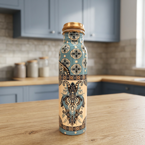Bohemian Pattern <b>Metal</b> <b>Water</b> <b>Bottle</b> With Gold Lid Portable Travel Drinkware - Product Image 3